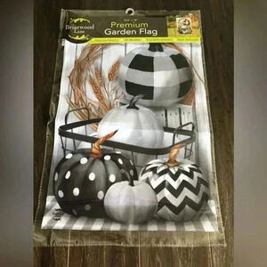 Garden Flag Farmhouse Black and White check pumpkins 12.5 x 18”